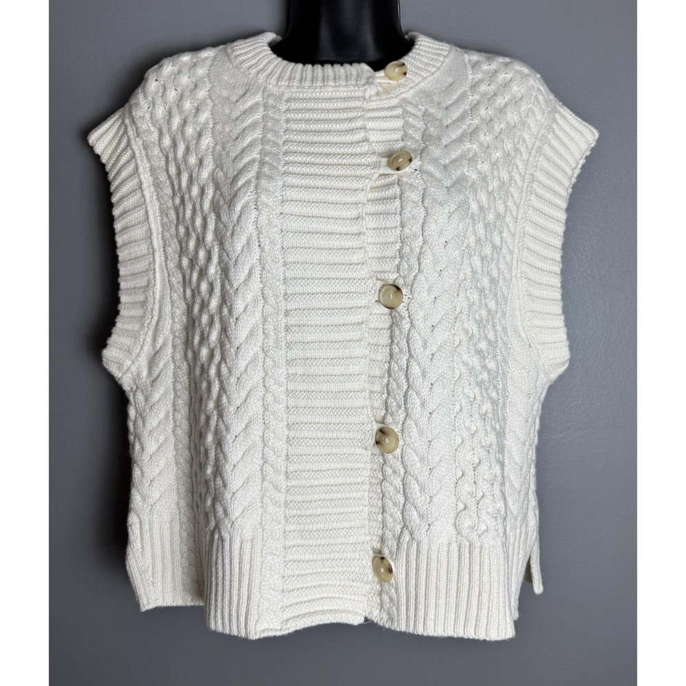Lot Of 2 Talbots Cable Knit Sweater Vest Cream LP New With Tag & Loft Burgundy L - Picture 2 of 14